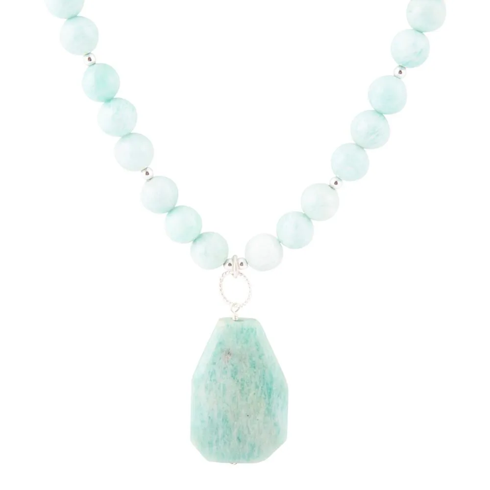 Blue Amazonite Sterling Silver Pendant Necklace sold by Barse