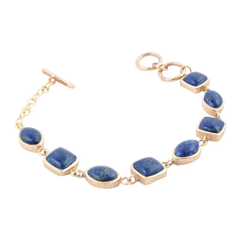 Blue Lapis Hammered Link Golden Bracelet sold by Barse product image thumbnail 4