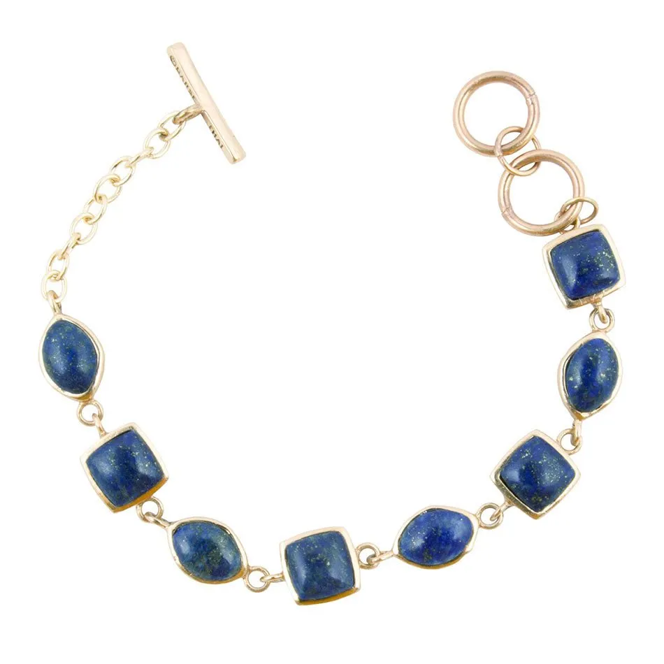Blue Lapis Hammered Link Golden Bracelet sold by Barse
