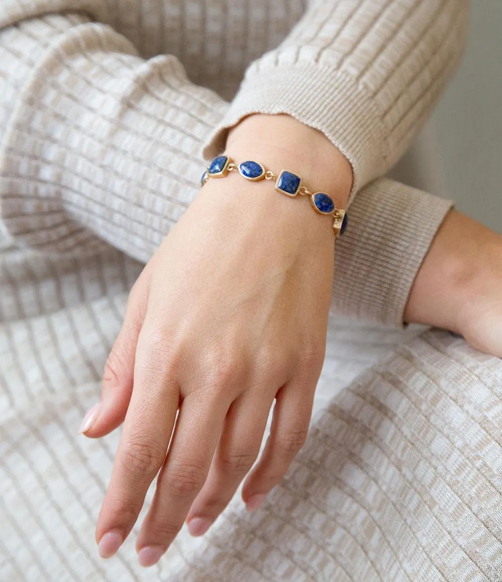Blue Lapis Hammered Link Golden Bracelet sold by Barse product image thumbnail 2