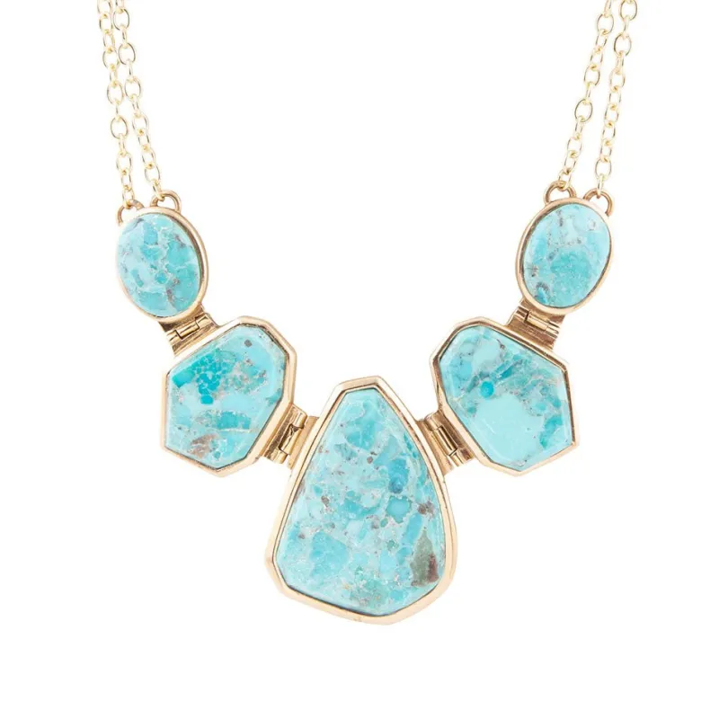 Slabs of Blue Turquoise Golden Statement Necklace sold by Barse