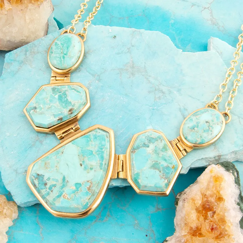 Slabs of Blue Turquoise Golden Statement Necklace sold by Barse product image thumbnail 4