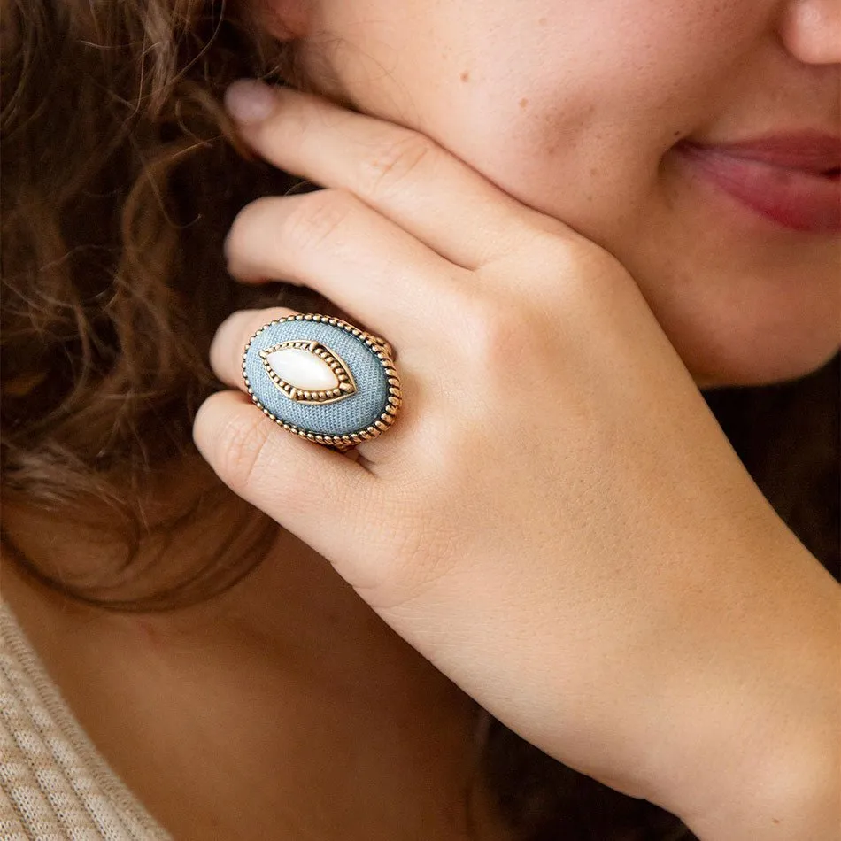 Denim Dreams White Mother of Pearl Golden Statement Ring sold by Barse product image thumbnail 2