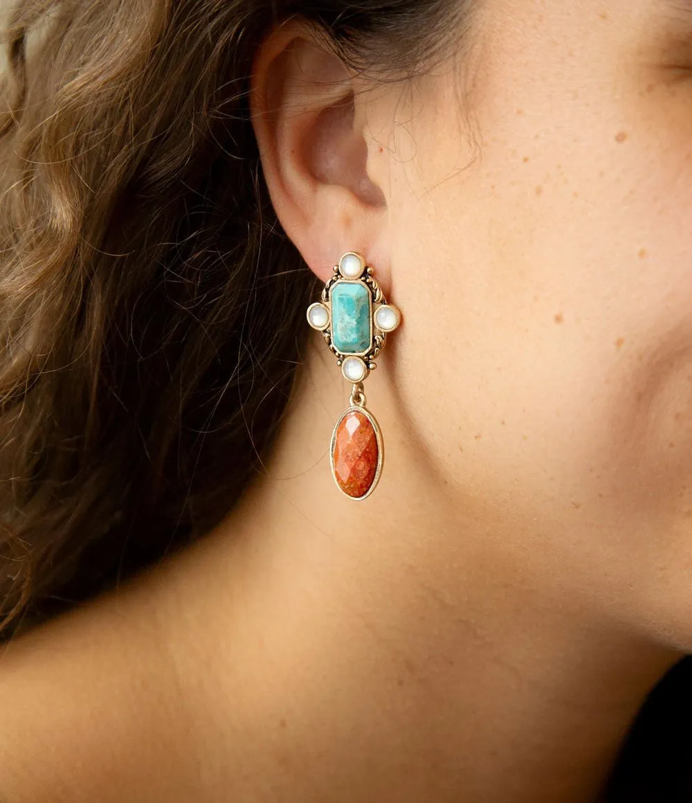 Champs Blue Turquoise and Orange Coral Post Drop Golden Earrings sold by Barse product image thumbnail 5