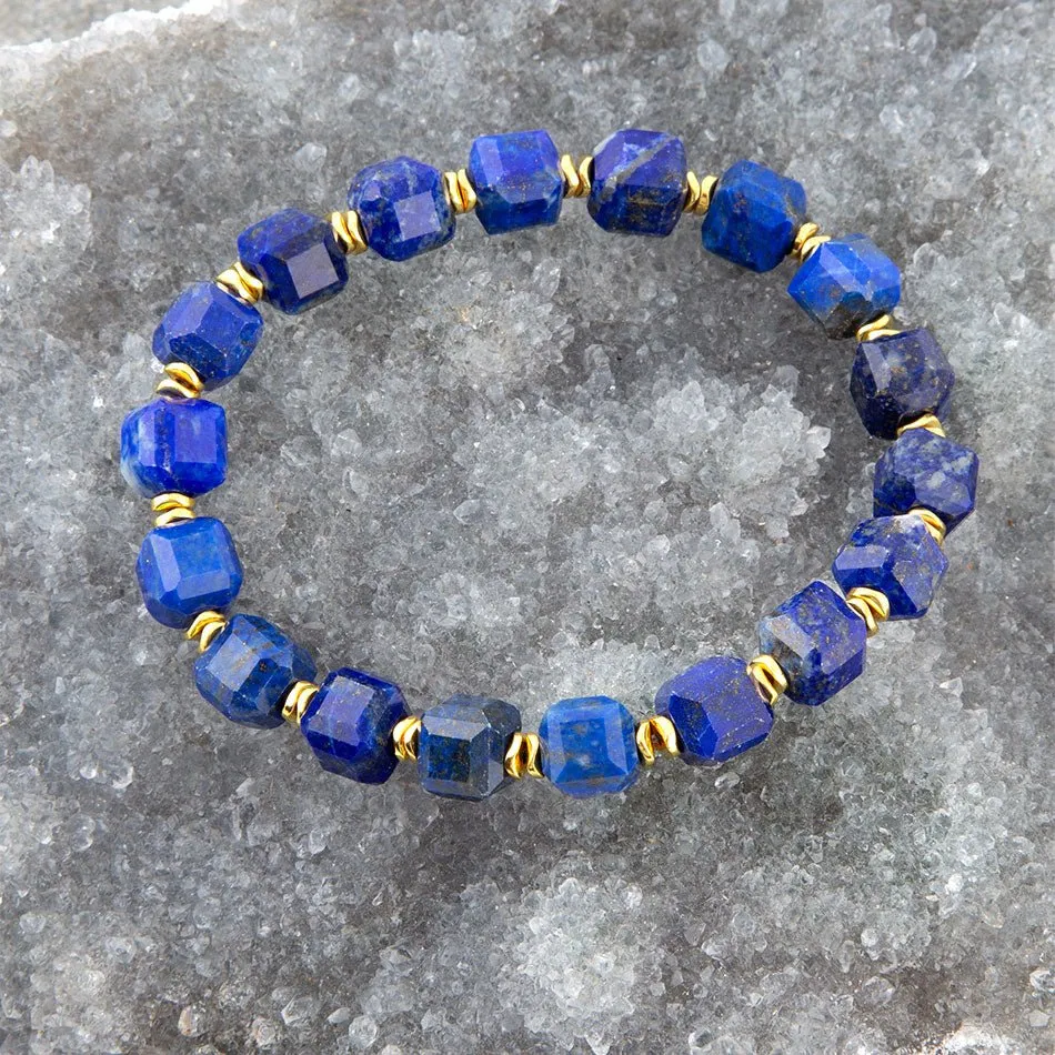 Azul Blue Cubed Lapis Golden Stretch Bracelet sold by Barse product image thumbnail 4
