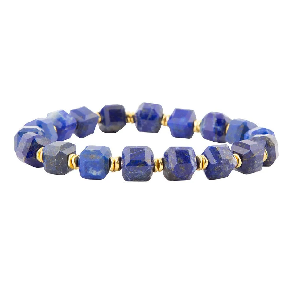 Azul Blue Cubed Lapis Golden Stretch Bracelet sold by Barse
