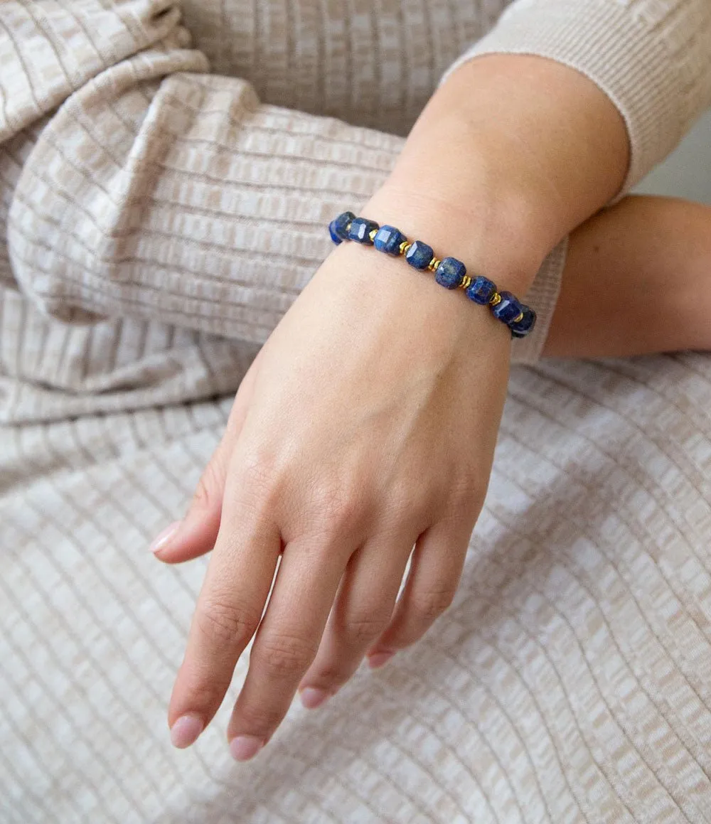 Azul Blue Cubed Lapis Golden Stretch Bracelet sold by Barse product image thumbnail 2