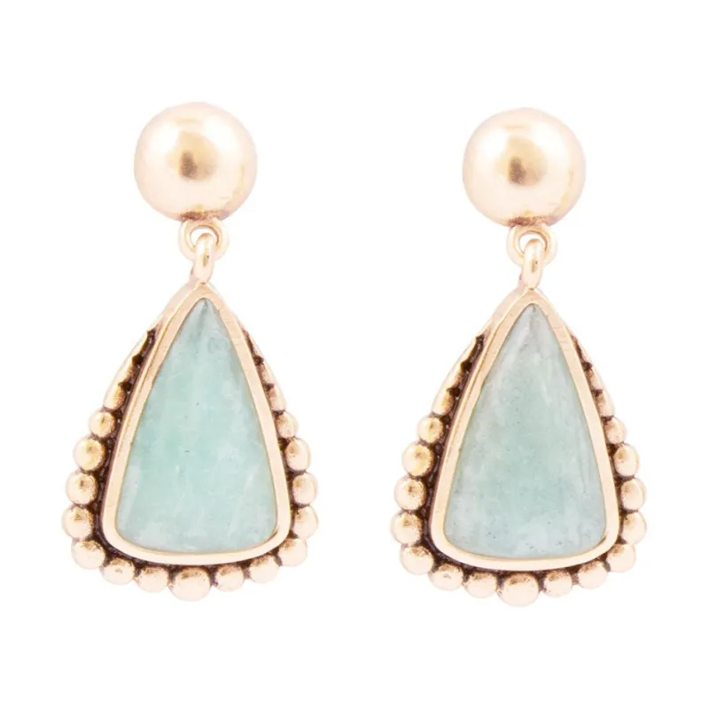 Begondor Blue Amazonite Golden Post Drop Earrings sold by Barse
