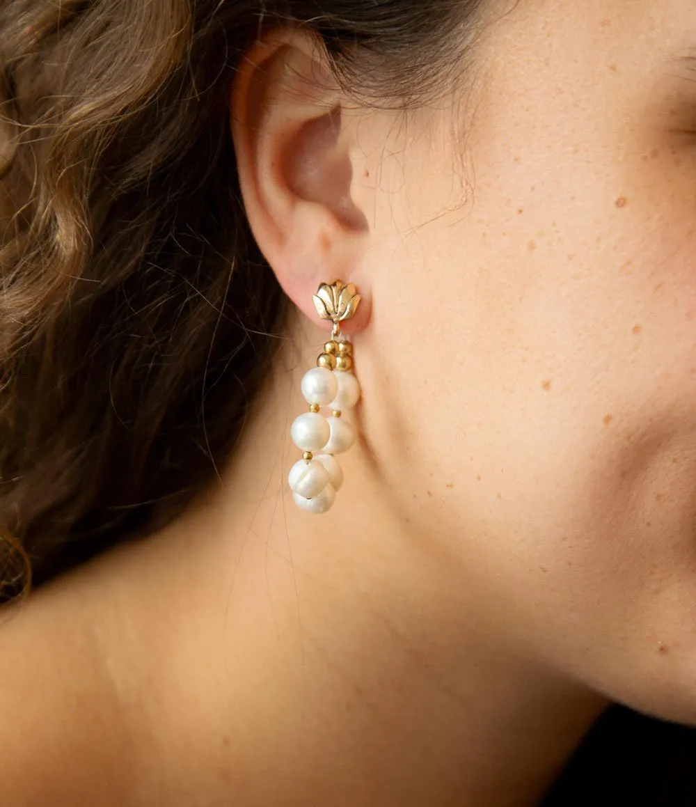 Carly White Pearl Complete Loop Golden Post Earrings sold by Barse product image thumbnail 2
