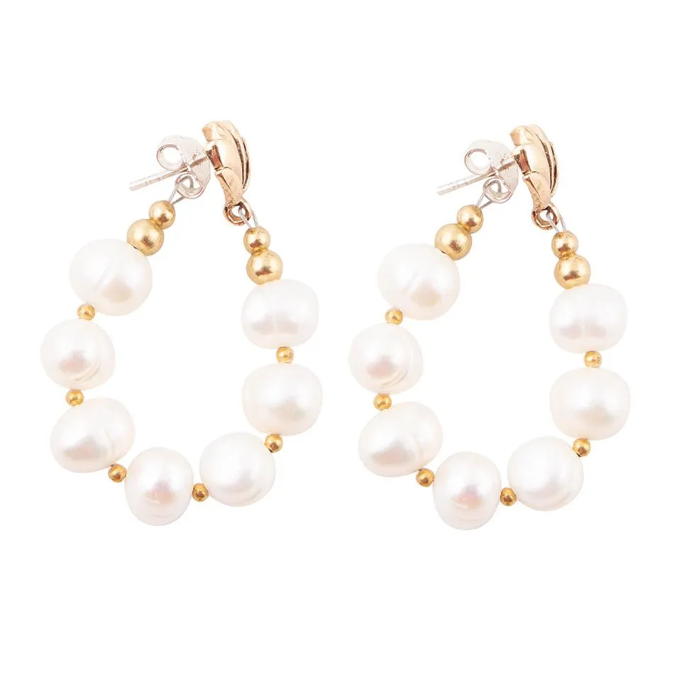 Carly White Pearl Complete Loop Golden Post Earrings sold by Barse product image thumbnail 4
