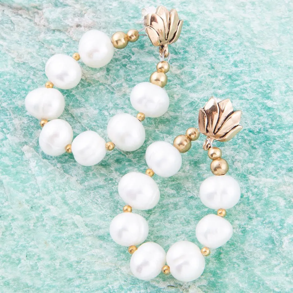 Carly White Pearl Complete Loop Golden Post Earrings sold by Barse product image thumbnail 3