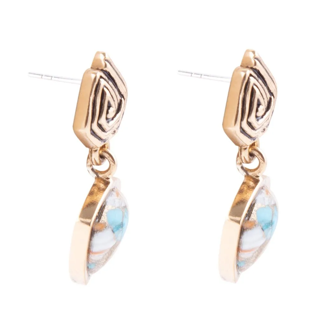 Swirled Blue Turquoise and Orange Sponge Coral Matrix Golden Post Earrings sold by Barse product image thumbnail 3