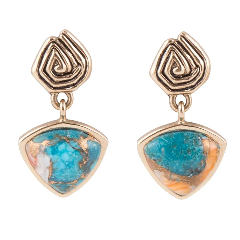 Swirled Blue Turquoise and Orange Sponge Coral Matrix Golden Post Earrings sold by Barse