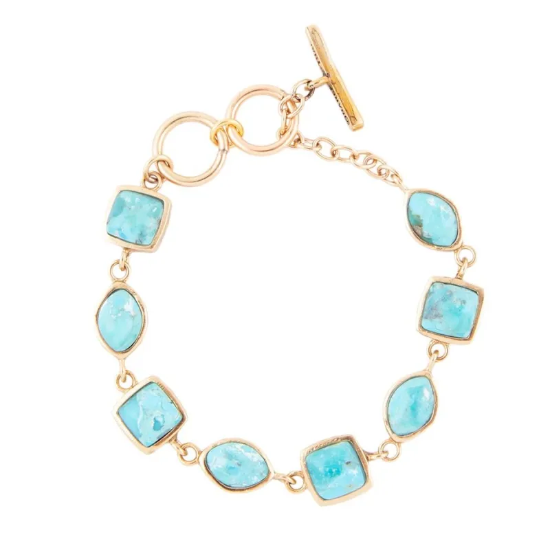 Genuine Blue Turquoise Hammered Golden Link Bracelet sold by Barse