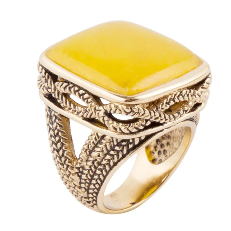 Yellow Agate and Golden Statement Ring sold by Barse