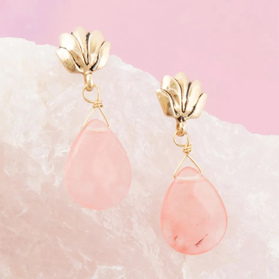 Pink Quartz Golden Lotus Drop Earrings sold by Barse product image thumbnail 3