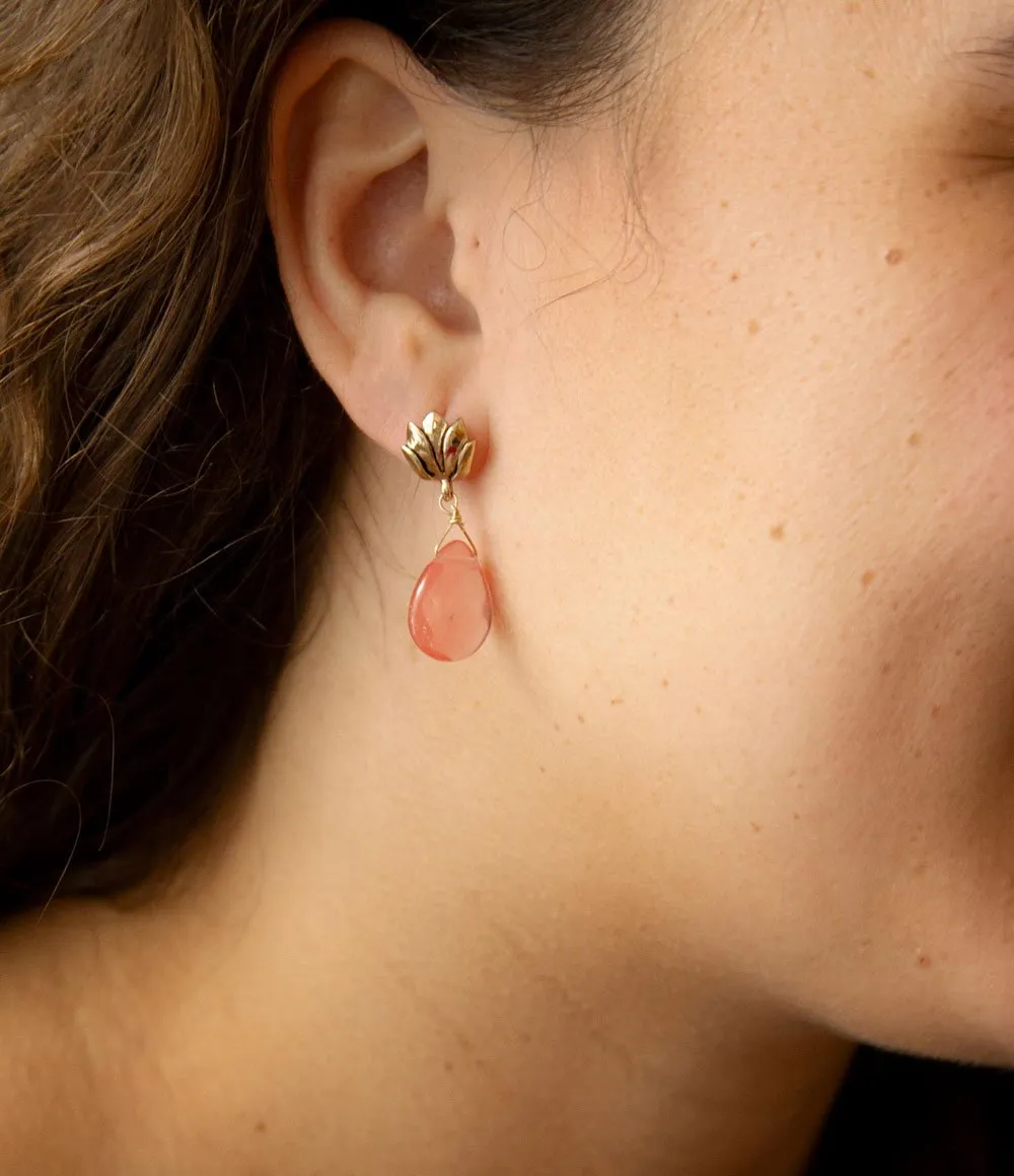 Pink Quartz Golden Lotus Drop Earrings sold by Barse product image thumbnail 2