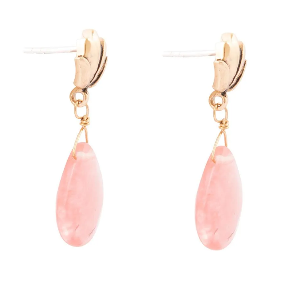 Pink Quartz Golden Lotus Drop Earrings sold by Barse product image thumbnail 4