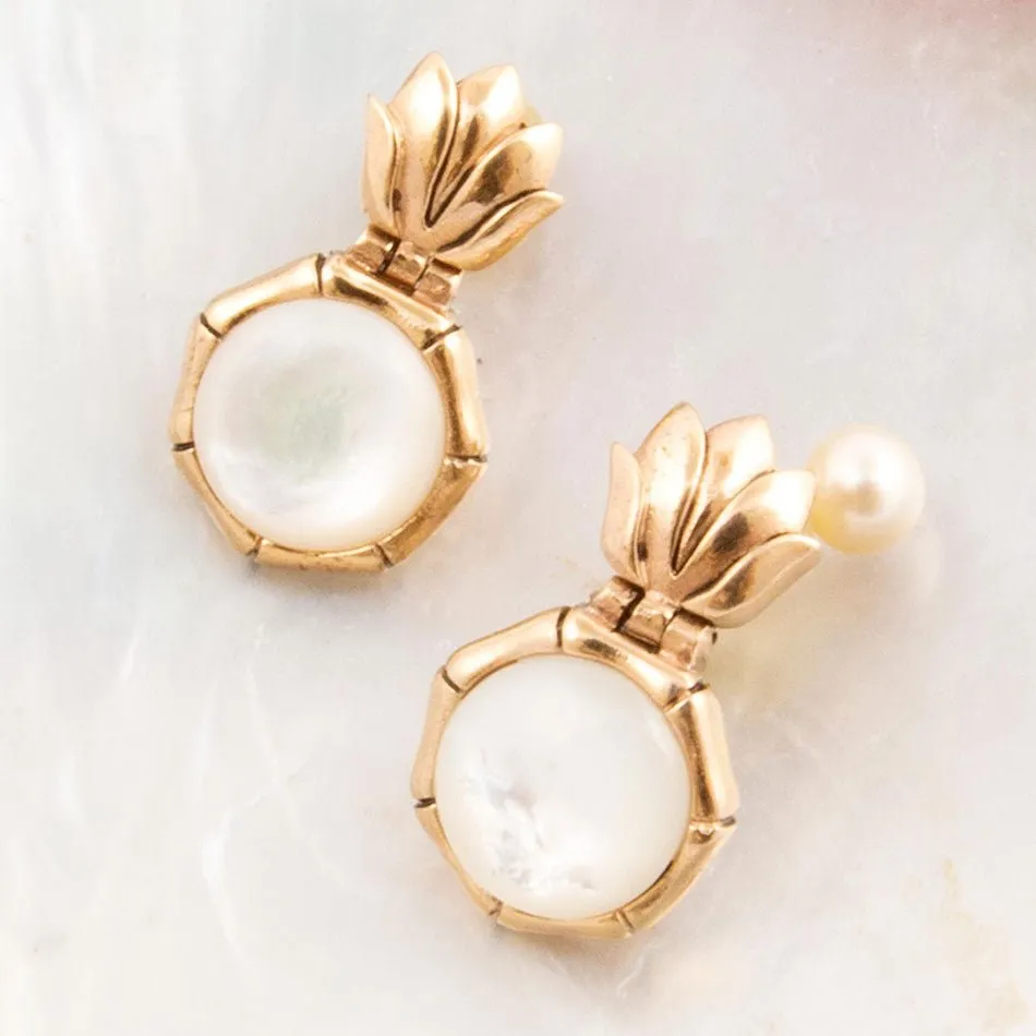 White Mother of Pearl Lotus Post Golden Drop Earrings sold by Barse product image thumbnail 2