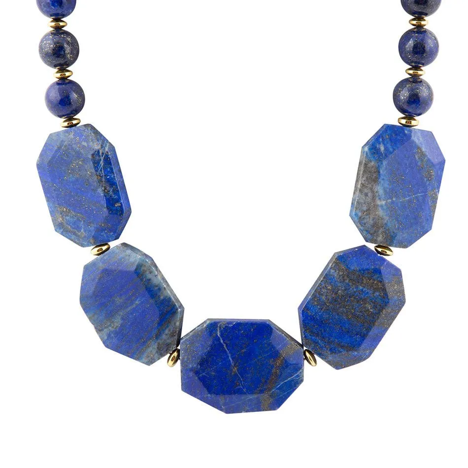 Azul Blue Lapis Golden Statement Necklace sold by Barse