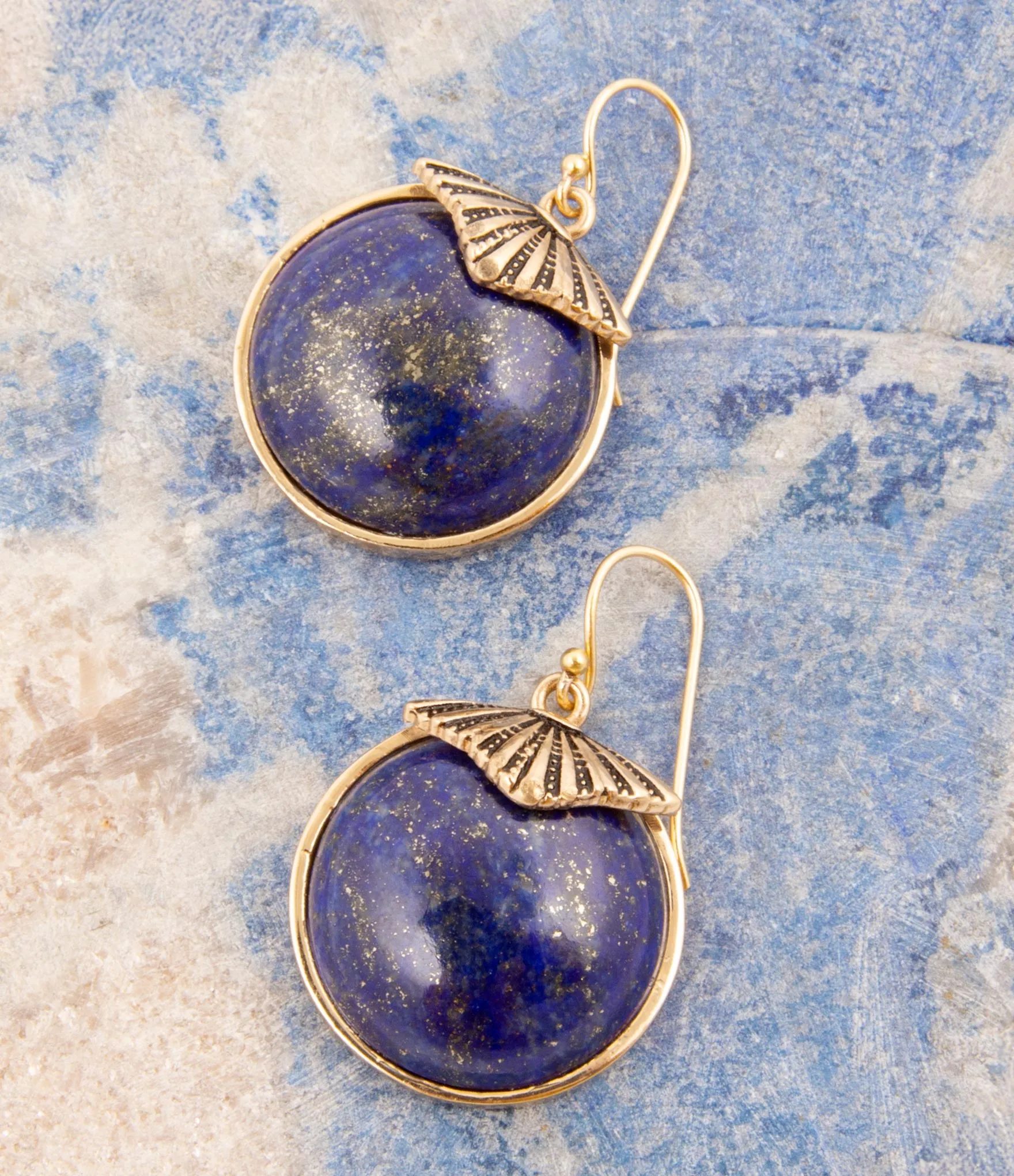 Blue Lapis Circle Golden Drop Earings sold by Barse product image thumbnail 3