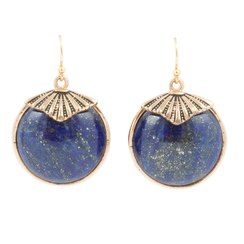 Blue Lapis Circle Golden Drop Earings sold by Barse