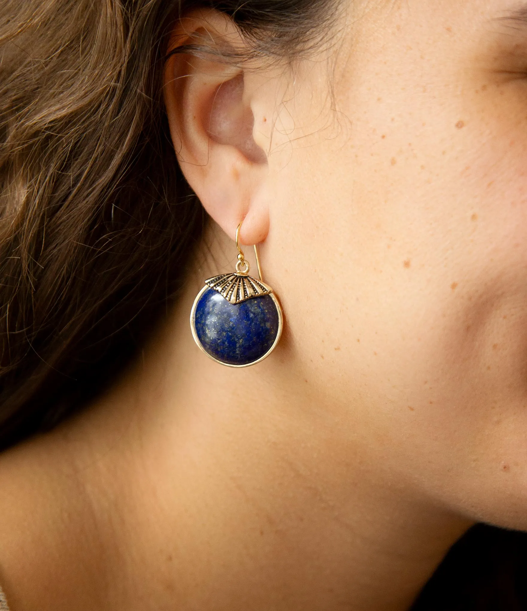 Blue Lapis Circle Golden Drop Earings sold by Barse product image thumbnail 2