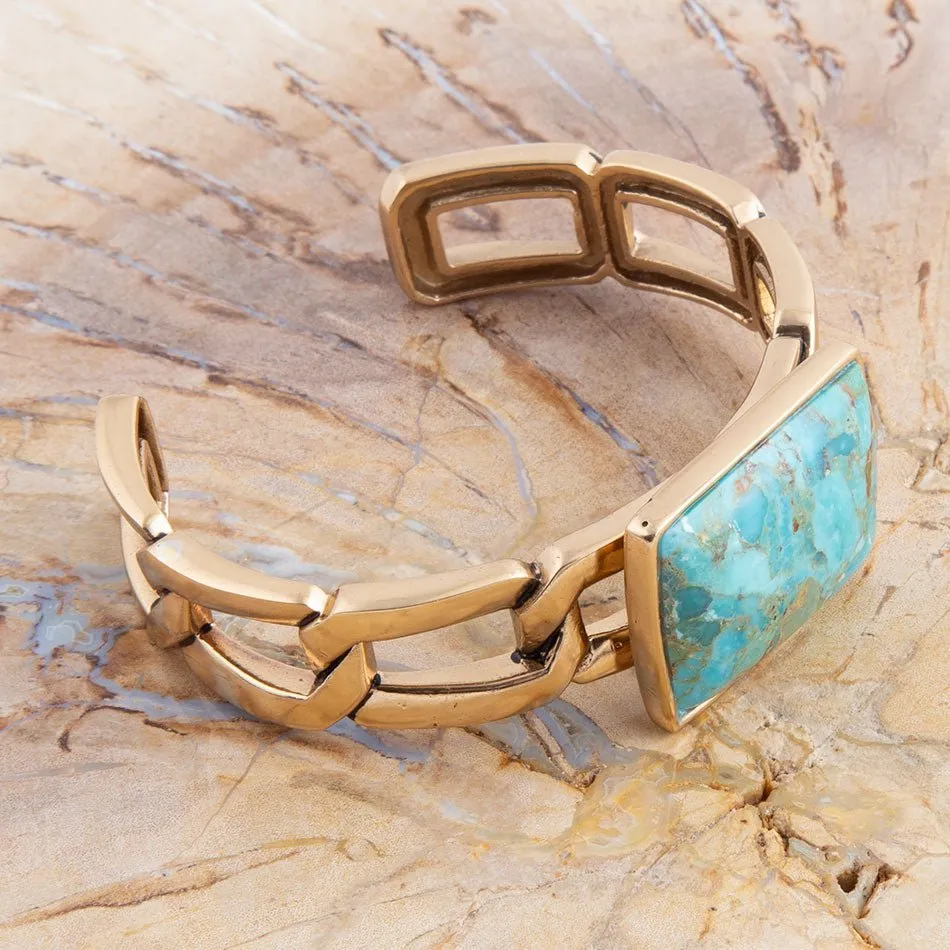 Athena Blue Turquoise Golden Cuff Bracelet sold by Barse product image thumbnail 3