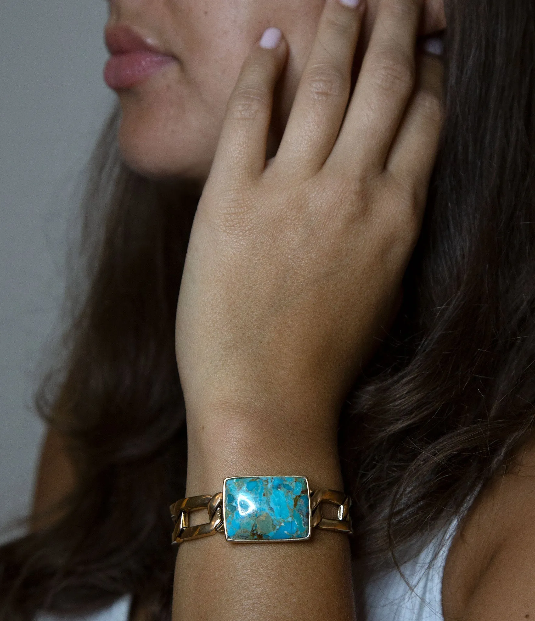 Athena Blue Turquoise Golden Cuff Bracelet sold by Barse product image thumbnail 2