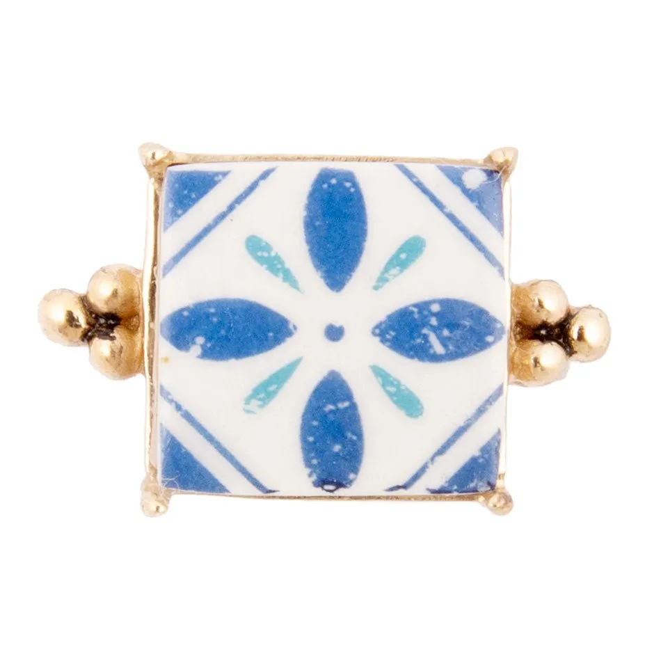 Santorini Blue and White Tile Golden Statement Ring sold by Barse product image thumbnail 5