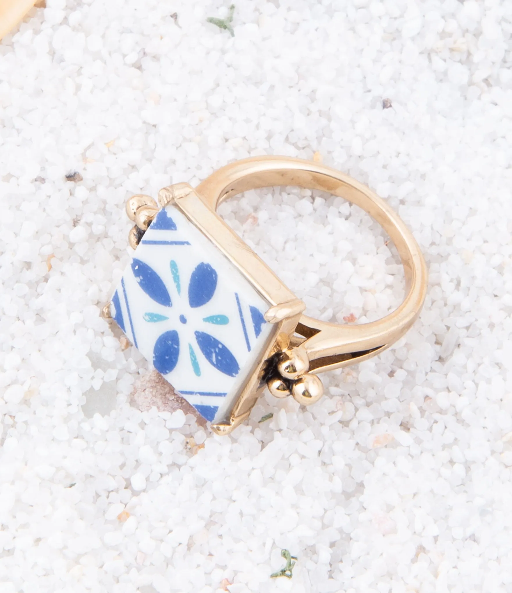 Santorini Blue and White Tile Golden Statement Ring sold by Barse product image thumbnail 4