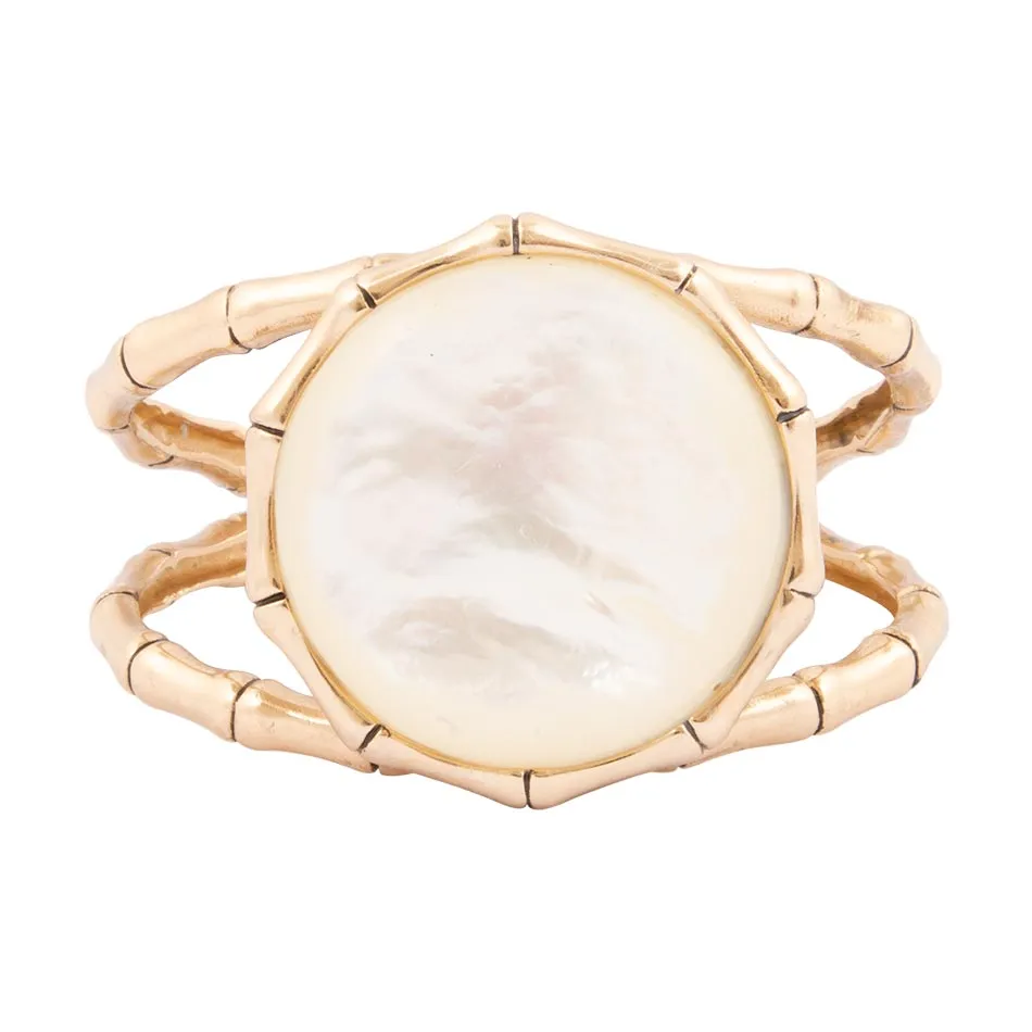 White Mother of Pearl Golden Bamboo Cuff Bracelet sold by Barse product image thumbnail 4