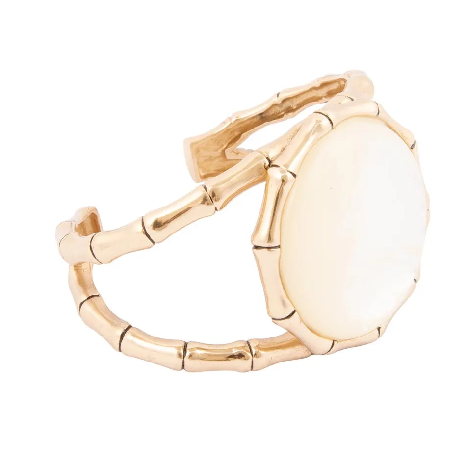 White Mother of Pearl Golden Bamboo Cuff Bracelet sold by Barse