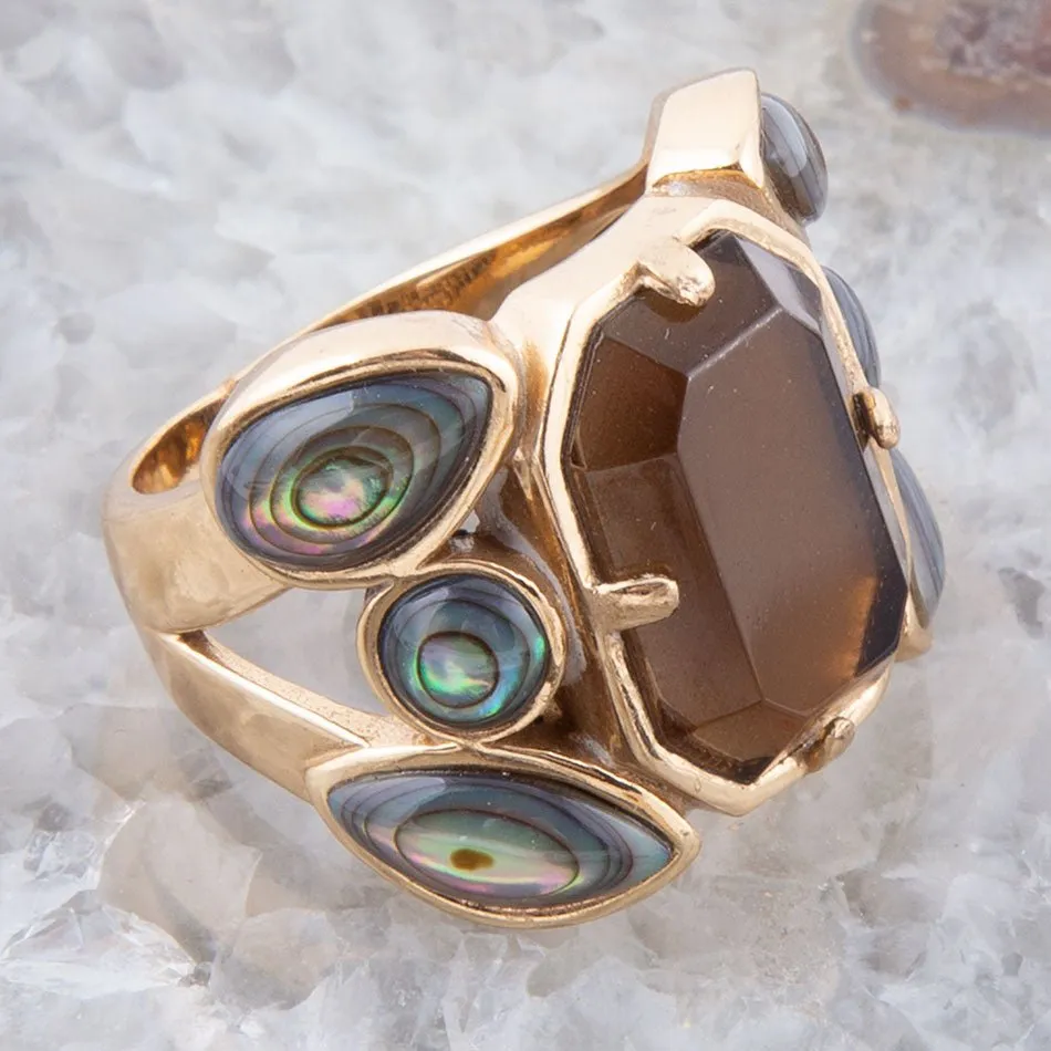 Tribecca Smoky Brown Quartz and Abalone Statement Golden Ring sold by Barse product image thumbnail 3