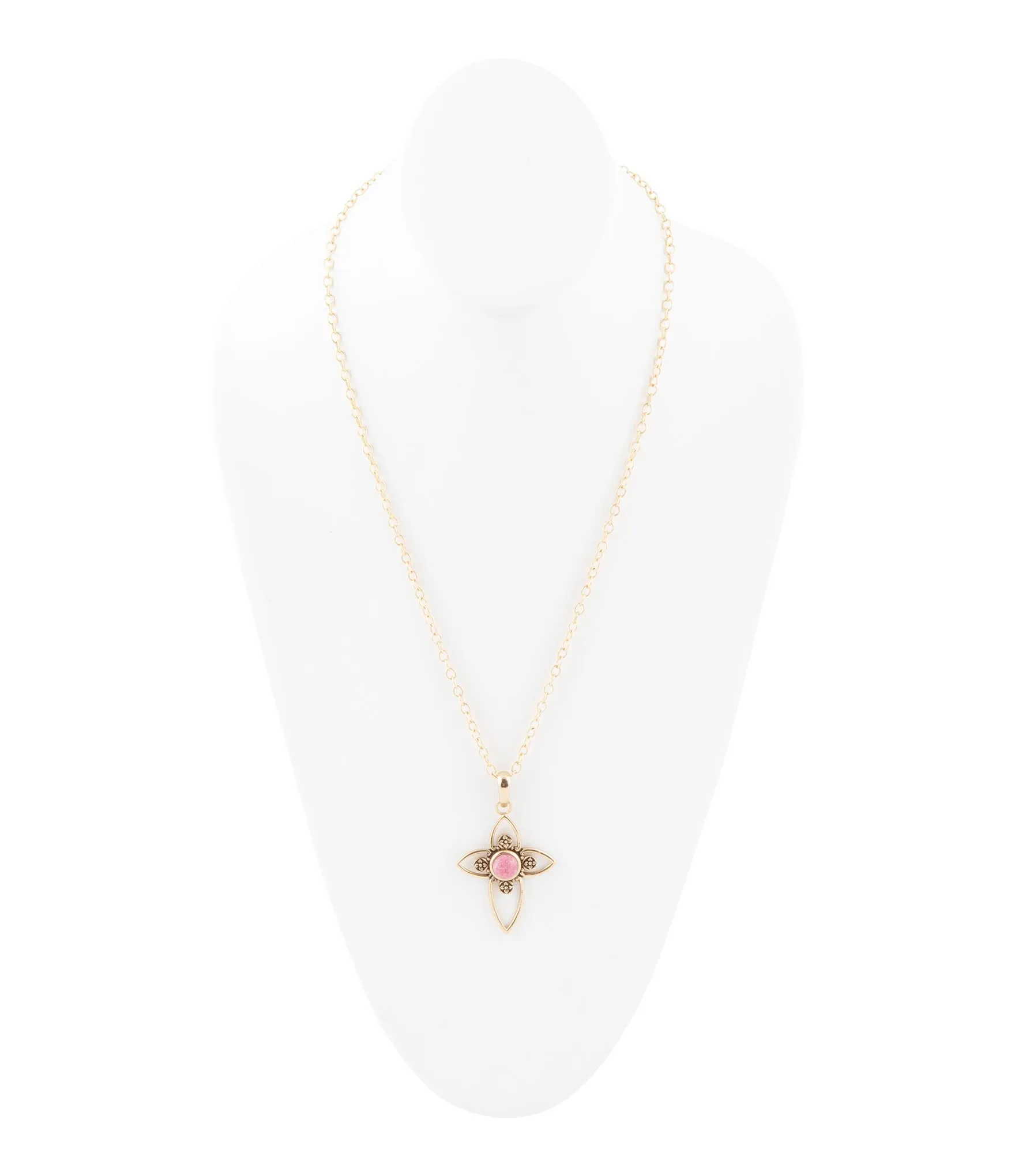 Pink Rhodonite Golden Cross Pendant Necklace sold by Barse product image thumbnail 3