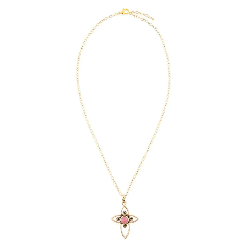 Pink Rhodonite Golden Cross Pendant Necklace sold by Barse product image thumbnail 4