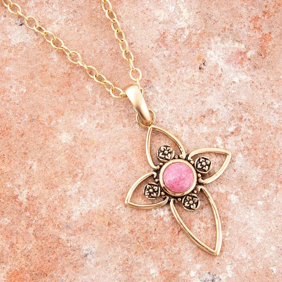 Pink Rhodonite Golden Cross Pendant Necklace sold by Barse product image thumbnail 2