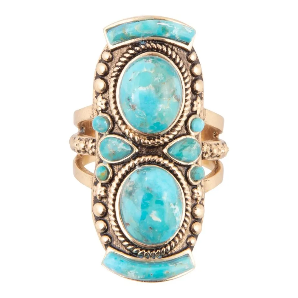 Double Blue Turquoise Golden Shield Ring sold by Barse product image thumbnail 4