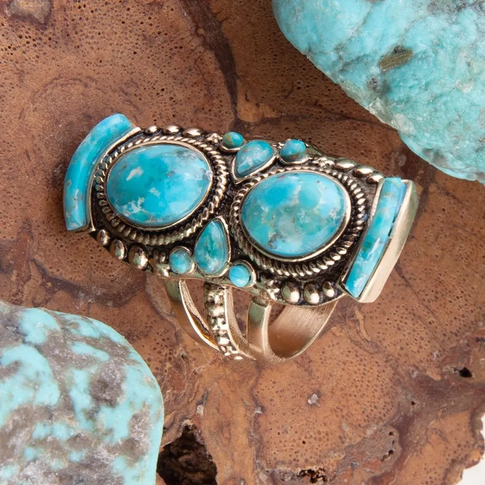 Double Blue Turquoise Golden Shield Ring sold by Barse product image thumbnail 3