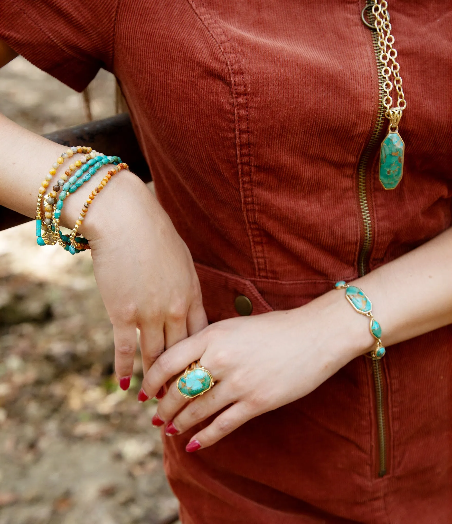 Dolce Blue Teal Turquoise Matrix and Golden Ring sold by Barse product image thumbnail 2