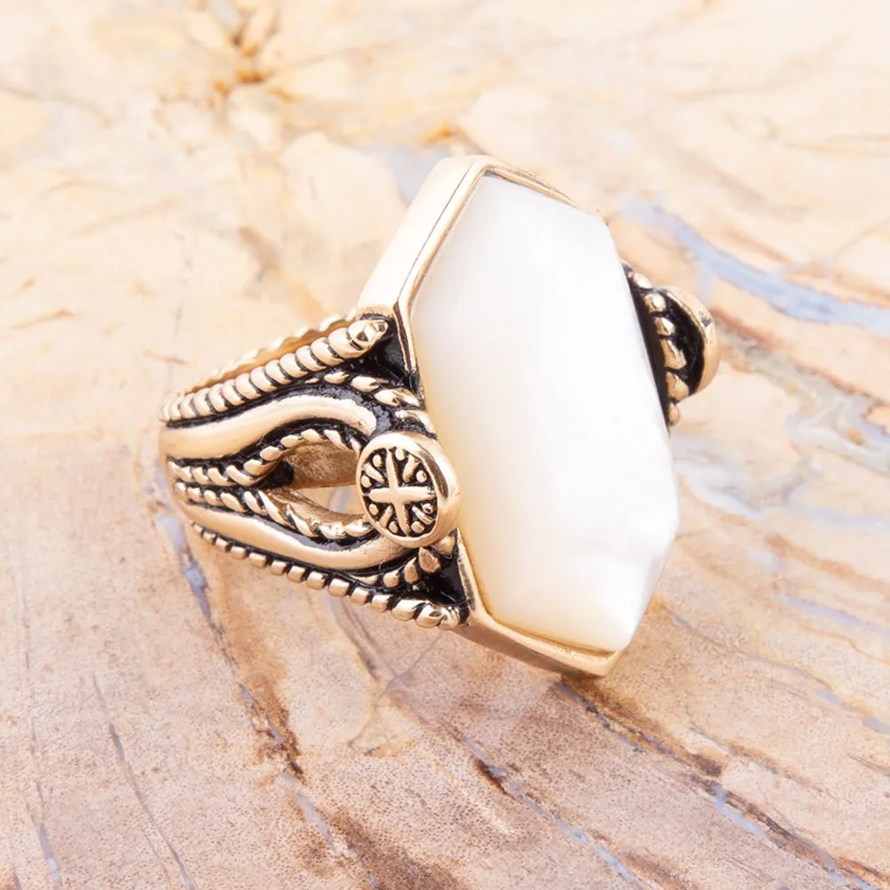 Golden Bronze White Mother of Pearl Ring sold by Barse product image thumbnail 2