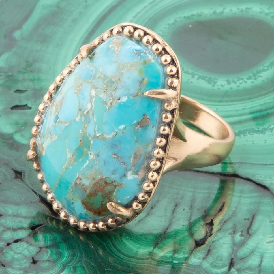 Refined Blue Turquoise Golden Statement Ring sold by Barse product image thumbnail 4