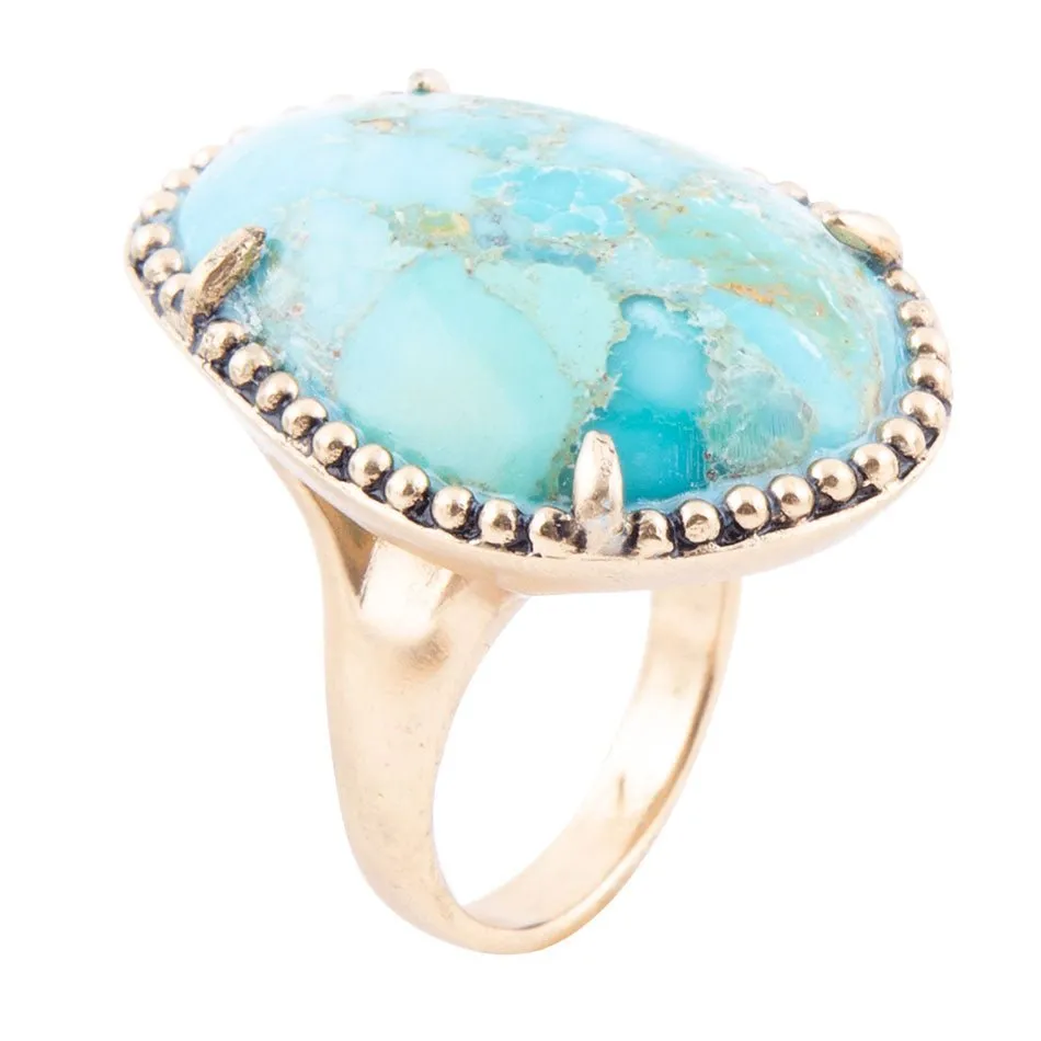 Refined Blue Turquoise Golden Statement Ring sold by Barse