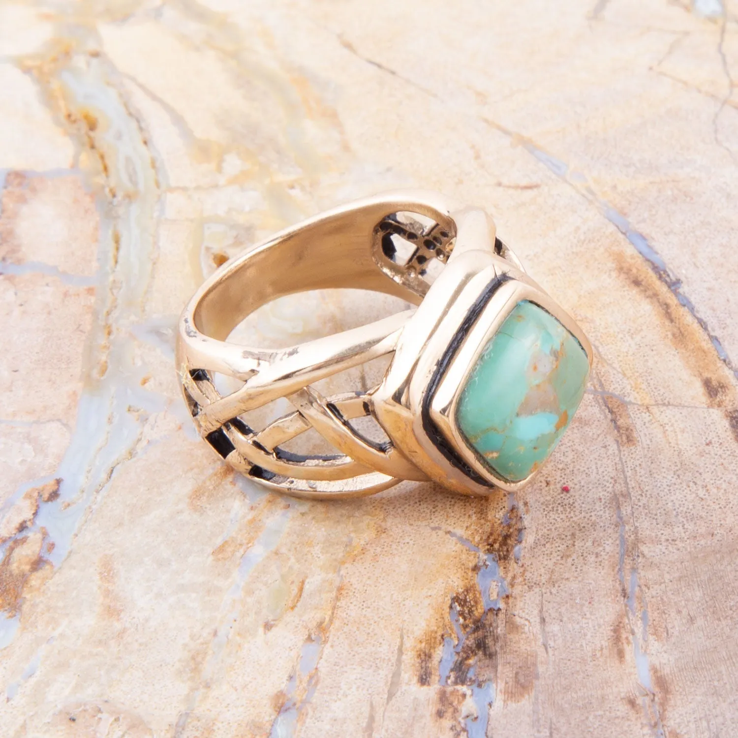 Blue Turquoise and Golden Bronze Cut Out Ring sold by Barse product image thumbnail 2
