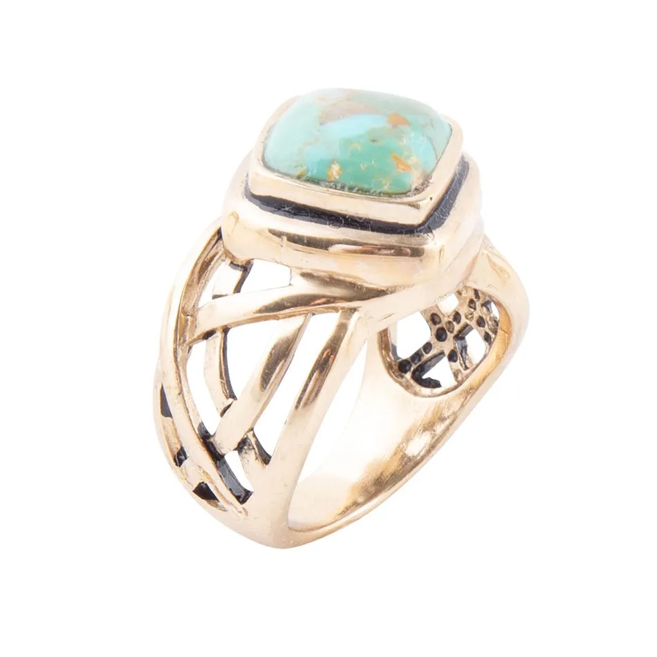 Blue Turquoise and Golden Bronze Cut Out Ring sold by Barse