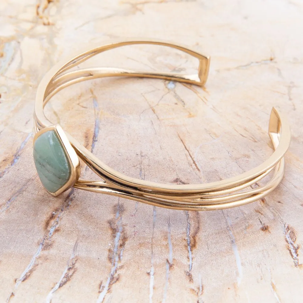 Hush Green Aventurine and Golden Cuff Bracelet sold by Barse product image thumbnail 2