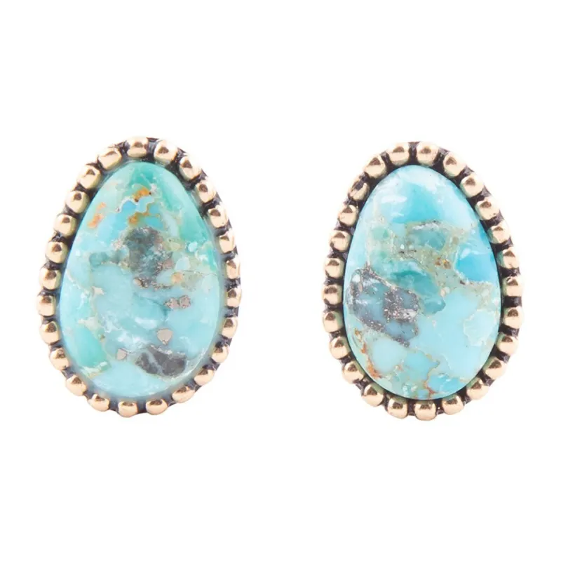 Clip On Blue Turquoise Golden Earrings sold by Barse