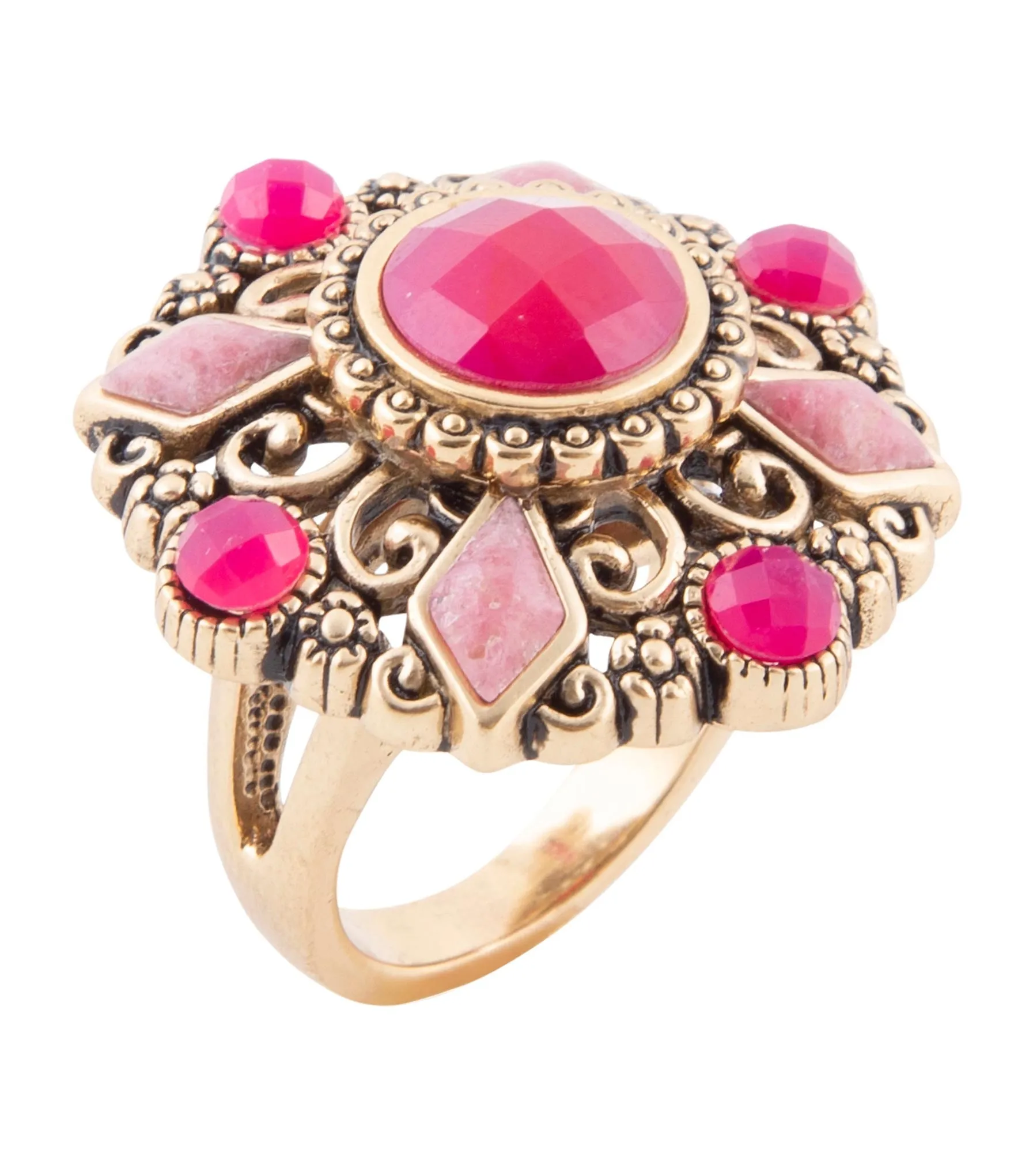 Embellished Pink Quartz Golden Statement Ring sold by Barse