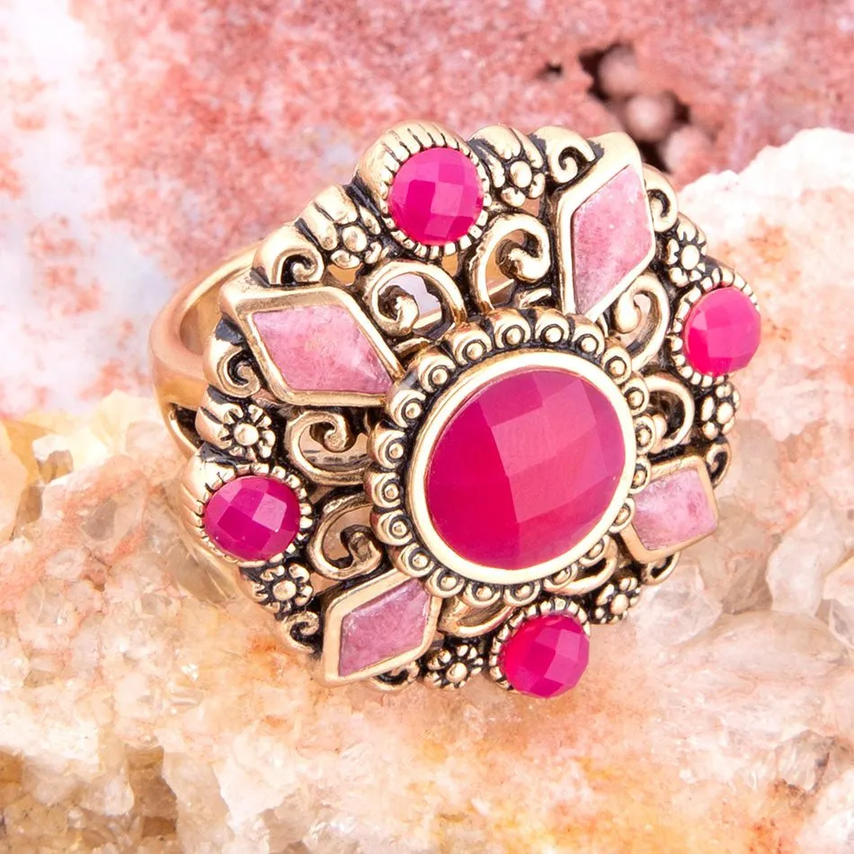 Embellished Pink Quartz Golden Statement Ring sold by Barse product image thumbnail 2