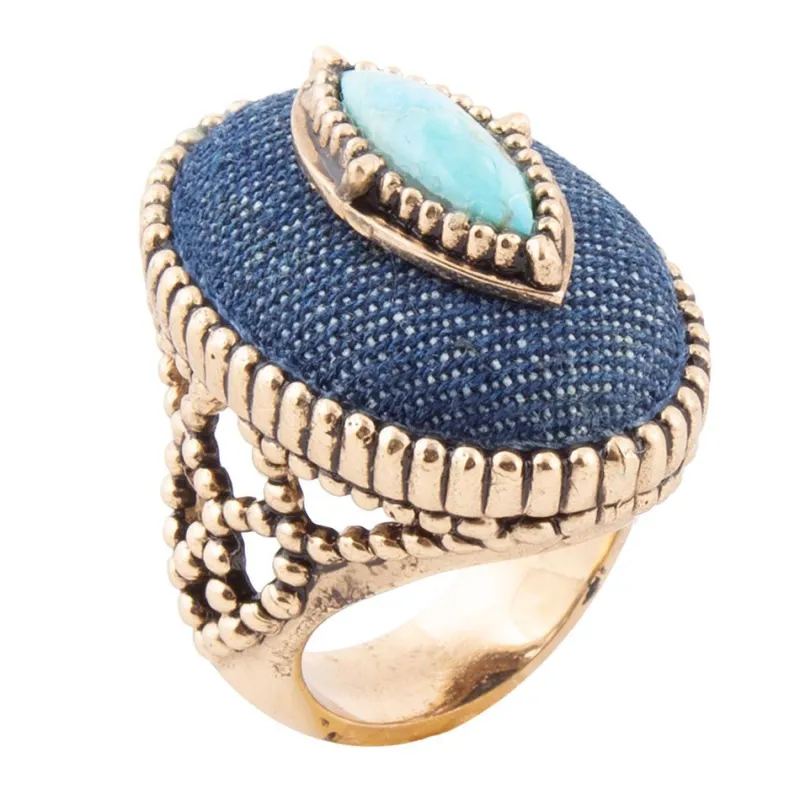 Stacked Blue Turquoise and Denim Golden Statement Ring sold by Barse